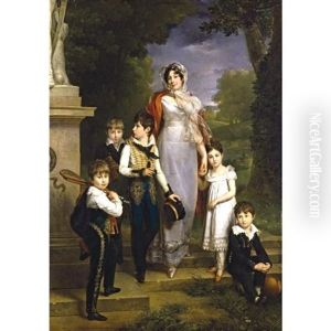 Portrait Of Louise-antoinette-scholastique Geheneuc, Marechale Lannes, Duchesse De Montebello, With Her Children by Francois Pascal Simon Gerard