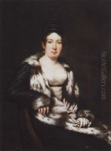 A Portrait Of A Lady Seated, Wearing A Blue Ermine Lined Cloak And Holding A Pair Of Gloves