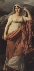 Portrait Of A Lady In A White Dress And Pink Wrap, In A Landscape Portrait Of A Lady In A White Dress And Pink Wrap, In A Landscape
