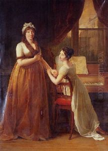 Portrait Of The Comtesse Morel- Vinde And Her Daughter, Cecil Louise (the Music Lesson) by Francois Pascal Simon Gerard