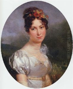 Portrait Of A Lady In A Silver Dress Ad With Flowers In Her Hair