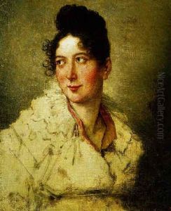 Portrait Of A Lady In A Dress With A Red Collar by Francois Pascal Simon Gerard