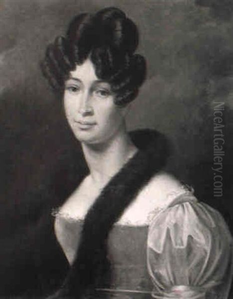 Portrait De Femme Portant Une Echarpe De Fourrure - view 1