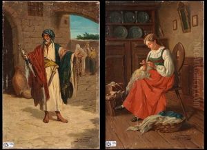 Le Marchand Ambulant Dans Les Souks Et Jeune Fille A La Couture (2 Works)