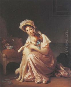 Portrait D'une Jeune Femme Jouant Avec Son Chien by Marguerite Gerard
