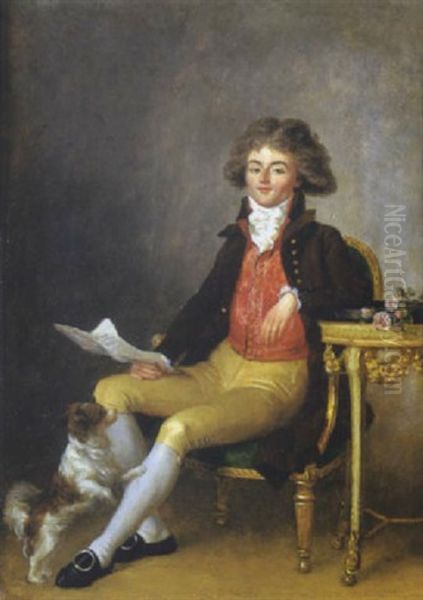 Portrait D'un Gentilhomme Assis Avec Son Chien - view 1