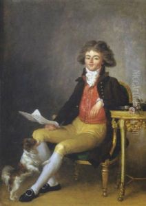 Portrait D'un Gentilhomme Assis Avec Son Chien by Marguerite Gerard