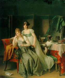 Two Ladies In An Interior Reading A Letter by Marguerite Gerard