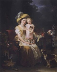A Portrait Of A Lady With Her Daughter, In A Parkland Setting by Marguerite Gerard