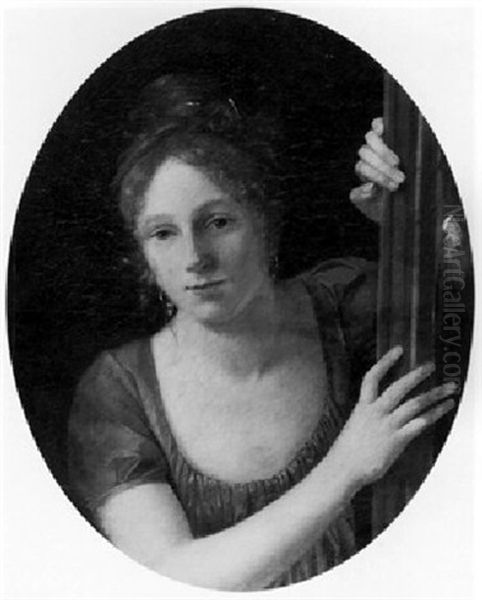 A Young Woman In A Blue Dress At An Open Window - view 1