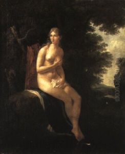 Femme Nue Assise Sur Un Rocher Au Bord D'une Riviere