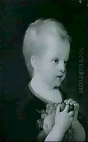 Portrait D'un Enfant Blond Tenant Des Fruits - view 1