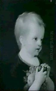 Portrait D'un Enfant Blond Tenant Des Fruits