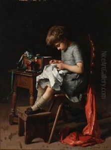 A Little Girl With Her Needlework by Theodore Gerard