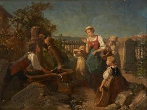 Les Garnements A La Fontaine by Theodore Gerard