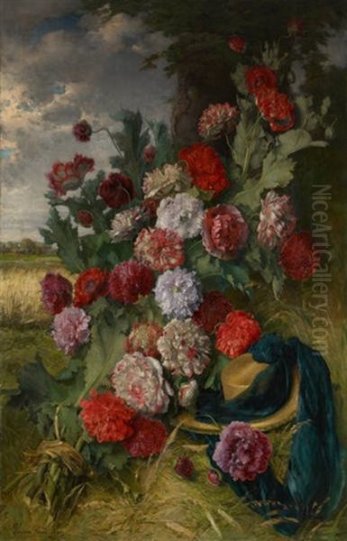 Composition Aux Pivoines Sur Fond De Paysage - view 1