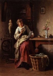 Interior Med Ung Pige, Der Skriver Et Brev by Theodore Gerard