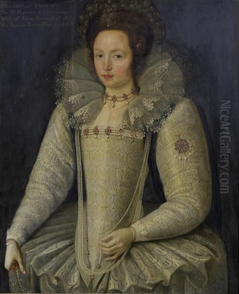 Portrait Of Ellen Maurice, Three-quarter-length, In A White Lace Ruff And White Dress Embellished With Pearls - view 1