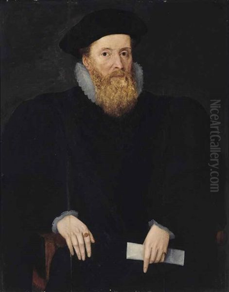 Portrait Of A Gentleman, Possibly William Cecil, Lord Burghley (1520-1598) Half-length, Seated And Holding A Letter - view 1