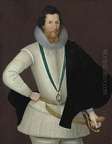 Portrait Of Robert Devereux, 2nd Earl Of Essex In A White Doublet And Hose With A Black Cape, Wearing The Order Of The Garter (collab. W/studio) - view 1