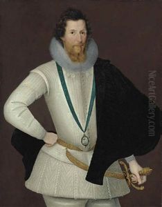 Portrait Of Robert Devereux, 2nd Earl Of Essex In A White Doublet And Hose With A Black Cape, Wearing The Order Of The Garter (collab. W/studio)