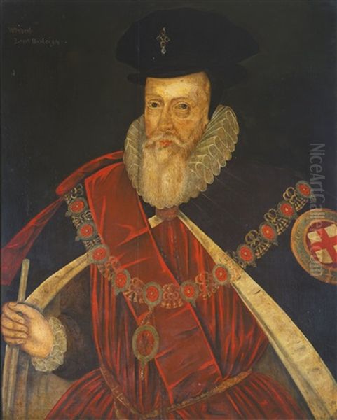 Portrait Of Wwilliam Cecil, 1st Baron Burghley (1520- 1598), Half-length, Wearing The Robes And Collar Of A Knight Of The Garter - view 1