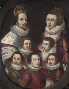 A Group Portrait Of A Nobleman With His Wife, Possibly Ferdinand Iii (1608-1657) And Maria Anna Of Spain (1606-1646), With Five Children, Half-lengths by Marcus Gerards the Younger
