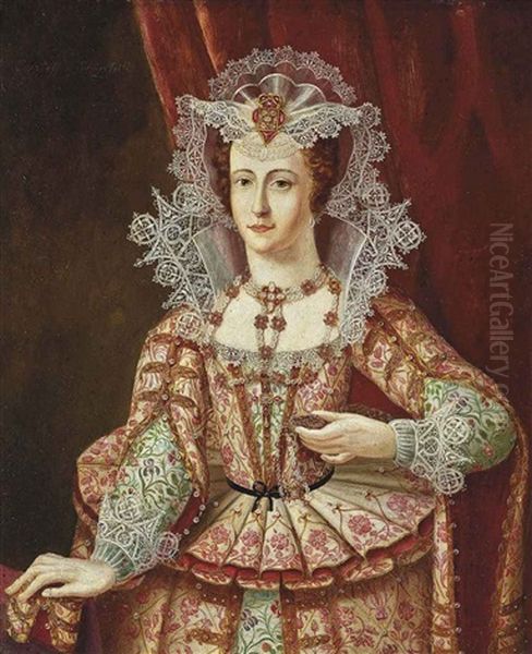 Portrait Of A Lady (frances Carr, Countess Of Somerset (1590-1632)?), Three-quarter-length, In A Gold Embroidered Dress Adorned With Pearls... - view 1