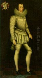 Portrait Of A Nobleman, Standing, Wearing A Silver Doublet by Marcus Gerards the Younger