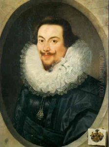 Portrait Of A Nobleman, Age 30, Wearing Black Costume And Lace Collar by Marcus Gerards the Younger