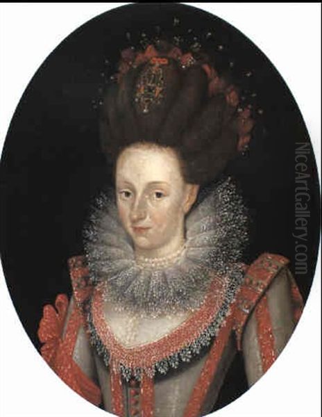 Portrait Of A Lady In A Red And White Dress - view 1