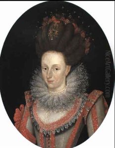 Portrait Of A Lady In A Red And White Dress by Marcus Gerards the Younger