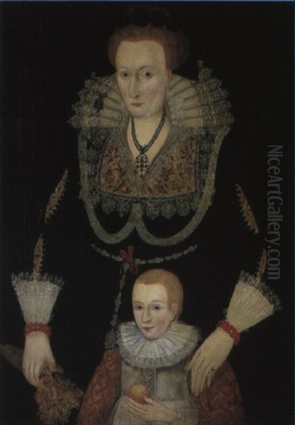 Portrait Of A Lady With Her Son Holding An Apple - view 1