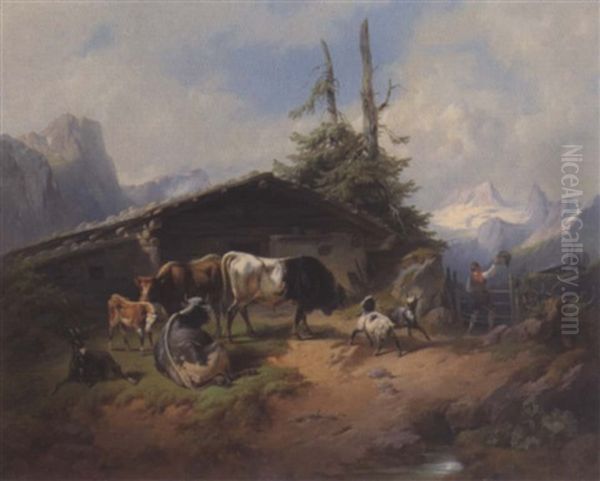 Kuhe Und Ziegen Auf Der Alm (blick Auf Pas Gschutt?) - view 1