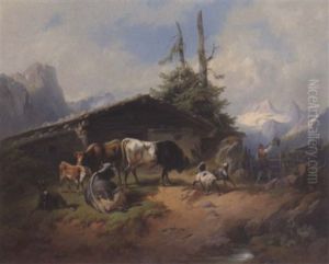 Kuhe Und Ziegen Auf Der Alm (blick Auf Pas Gschutt?)