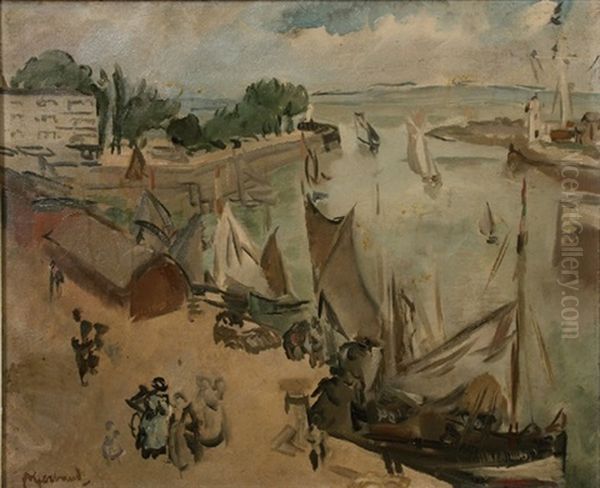 Barques A Voile A Quai Dans Un Port Du Nord - view 1