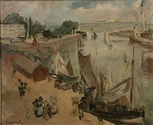 Barques A Voile A Quai Dans Un Port Du Nord by Abel Gerbaud