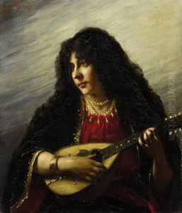 Portrat Einer Orientalin Mit Laute by Siegmund Gerechter