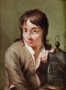 Seated Boy With A Bird's Cage, Symbolising The Hearing