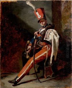 Etude Preparatoire Pour Le Trompette De Hussards D'orleans En Grande Tenue (preparatory Study) by Theodore Gericault