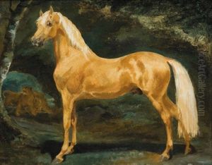 Etalon Arabe Effraye Par Deux Lionnes by Theodore Gericault