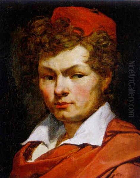 Study Of A Young Man With An Open-necked White Shirt, A Red Cloak And Red Hat - view 1