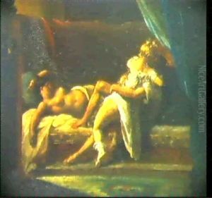 Scene D'interieur: Couple Enlace                            Aupres D'une Femme Entendue