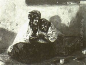 Ouled Nails Sur La Terrasse A Bou-saada by Alphonse Leon Germain-Thill