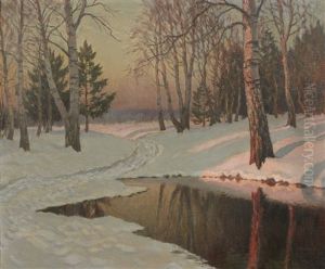 Paysage D'hiver Au Soleil Couchant by Mikhail Markianovich Germanshev