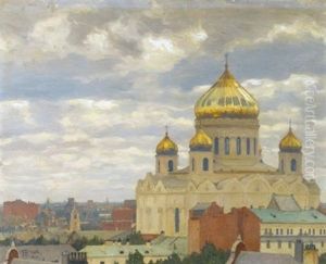View Of Cathedral Of Christ The Saviour, Moscow by Mikhail Markianovich Germanshev