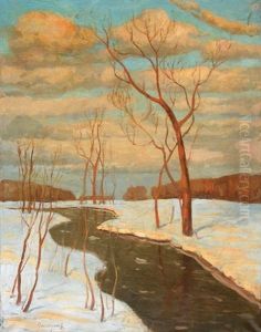 Riviere Sur La Neige by Mikhail Markianovich Germanshev