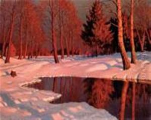 Bord De Riviere Sous La Neige by Mikhail Markianovich Germanshev