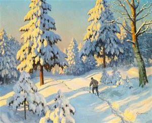 Winter Landscape With A Man Walking Through The Snow