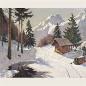 Cabin In A Mountainous Winter Landscape by Mikhail Markianovich Germanshev